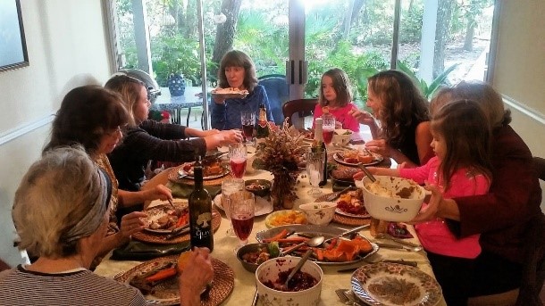 A family having a Thanksgiving feast